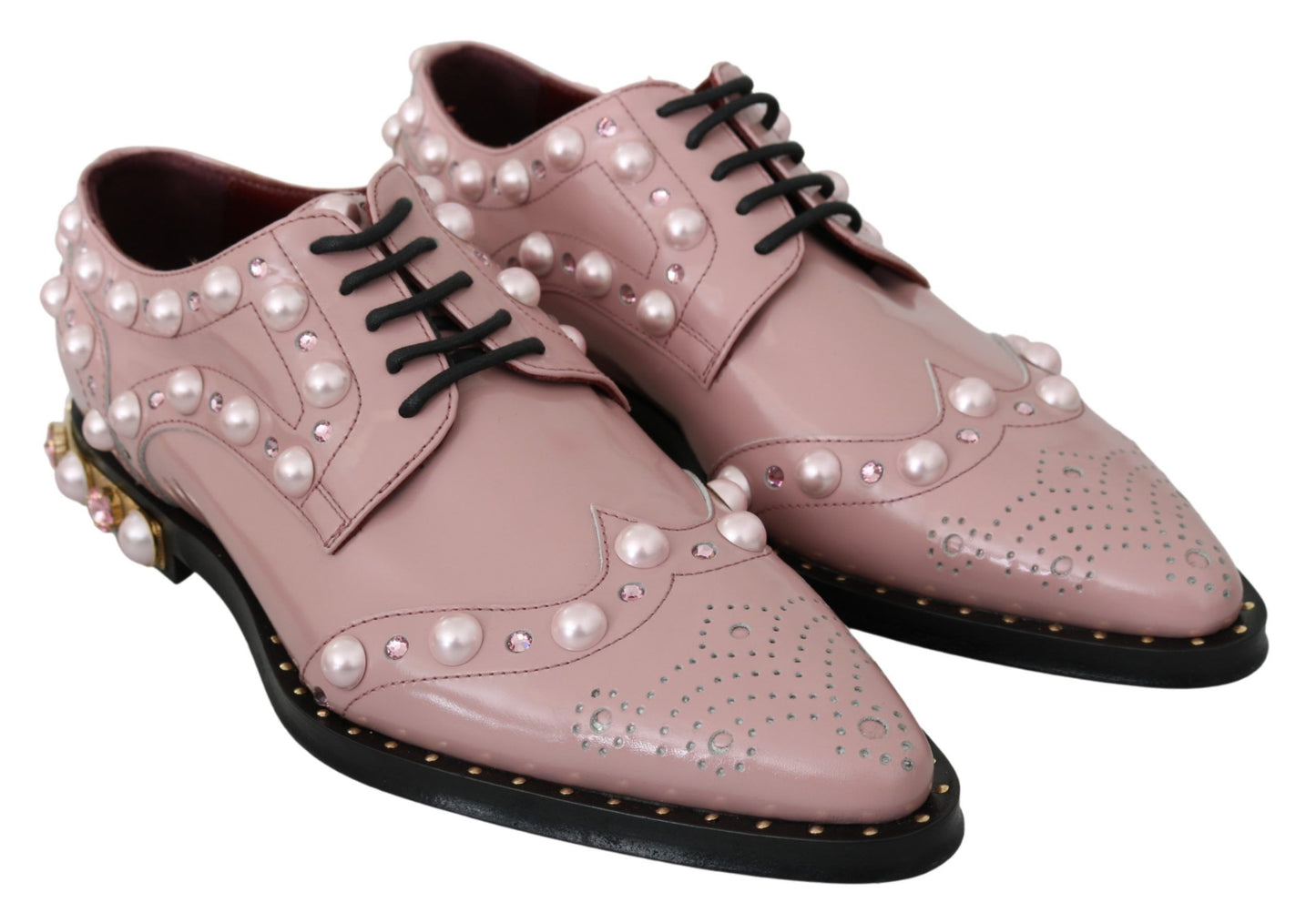 Dolce & Gabbana Elegant Pink Crystal-Embellished Lace-Up Flats