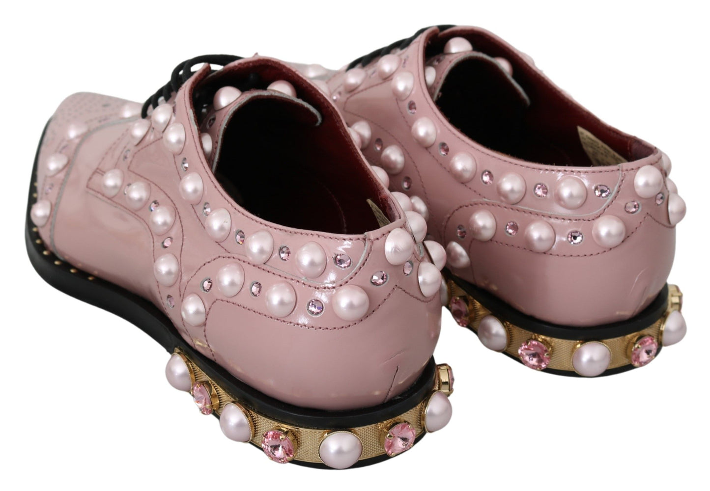 Dolce & Gabbana Elegant Pink Crystal-Embellished Lace-Up Flats