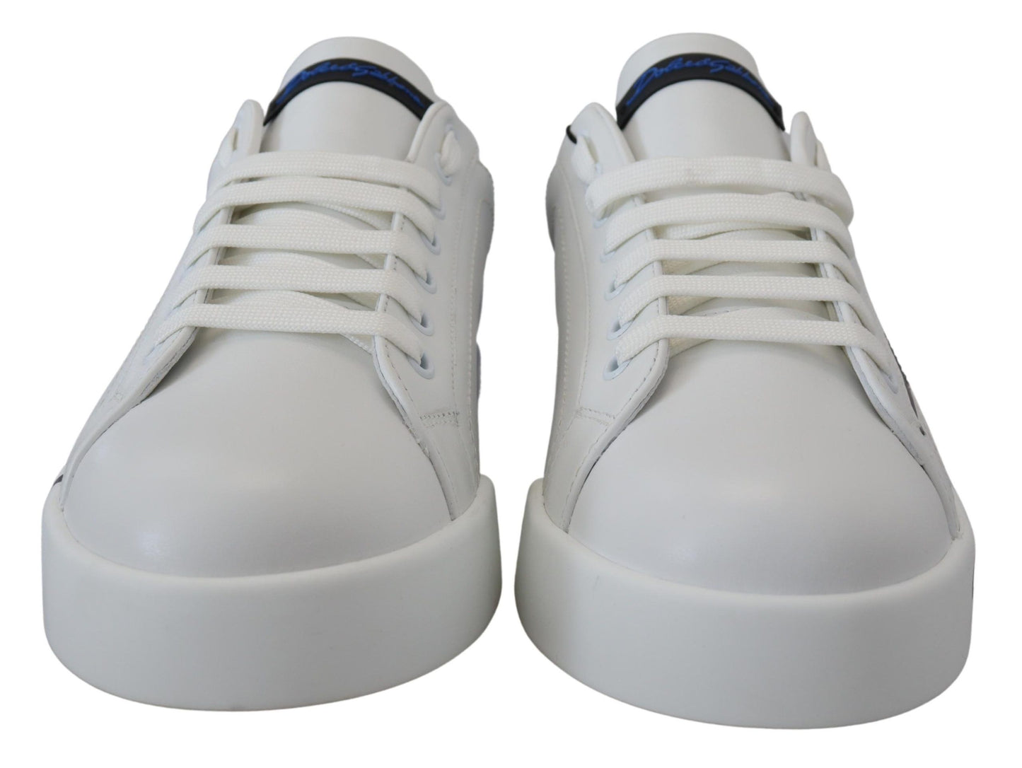 Dolce & Gabbana Elegant White and Blue Leather Sneakers