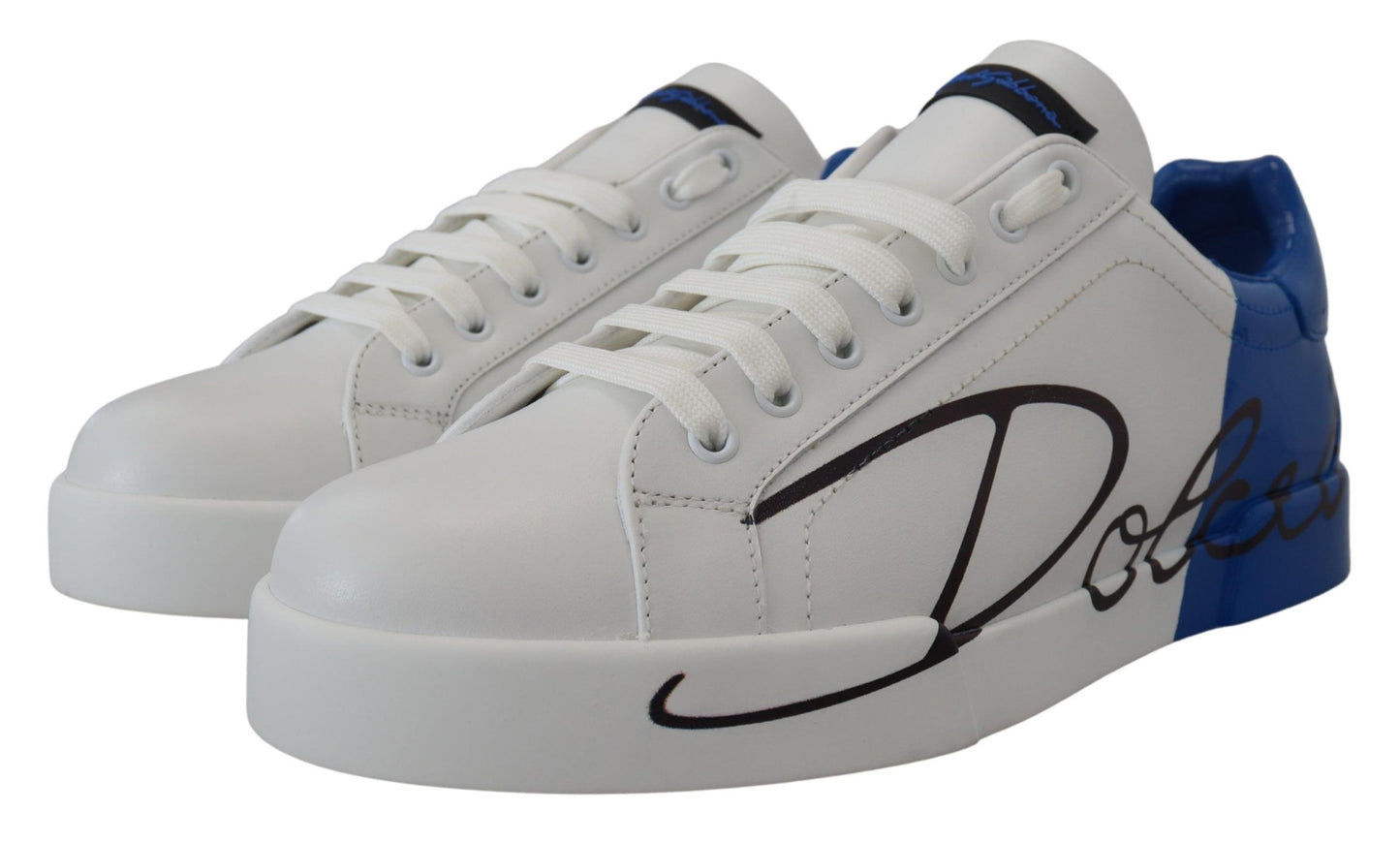 Dolce & Gabbana Elegant White and Blue Leather Sneakers