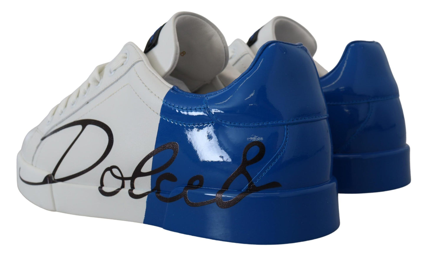 Dolce & Gabbana Elegant White and Blue Leather Sneakers