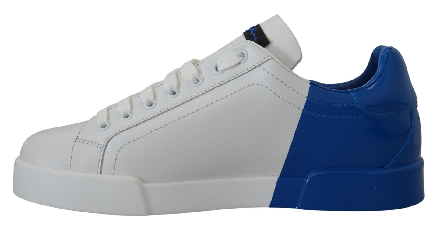 Dolce & Gabbana Elegant White and Blue Leather Sneakers