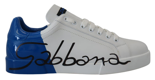 Dolce & Gabbana Elegant White and Blue Leather Sneakers