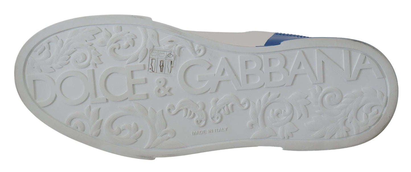 Dolce & Gabbana Elegant White and Blue Leather Sneakers