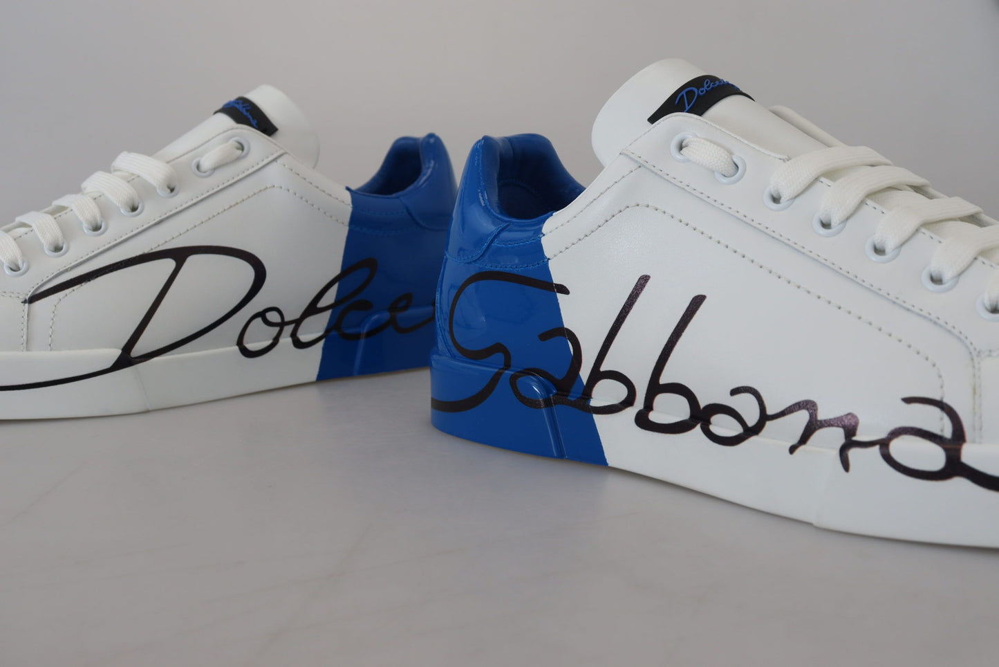 Dolce & Gabbana Elegant White and Blue Leather Sneakers