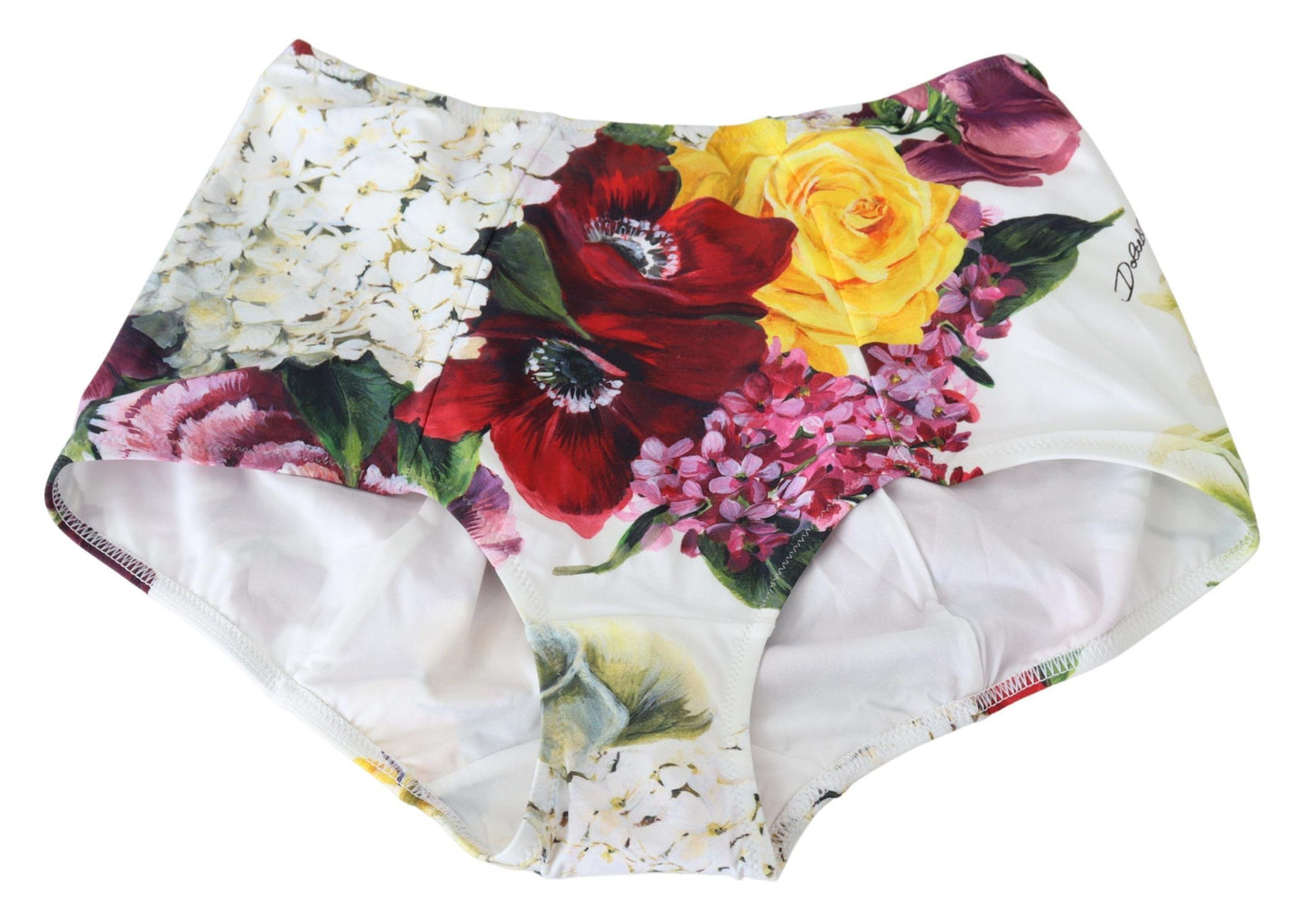 Dolce & Gabbana Elegant White Floral High Waist Bikini Bottom