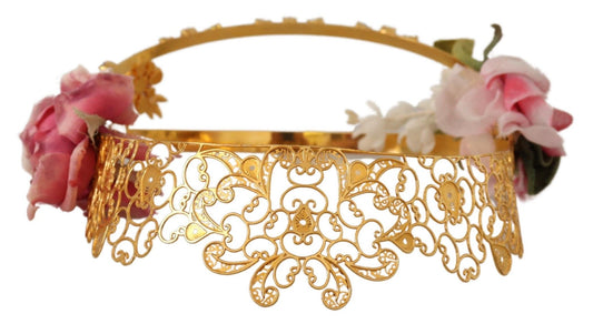 Dolce & Gabbana Elegant Gold Tone Brass Rose Crystal Diadem