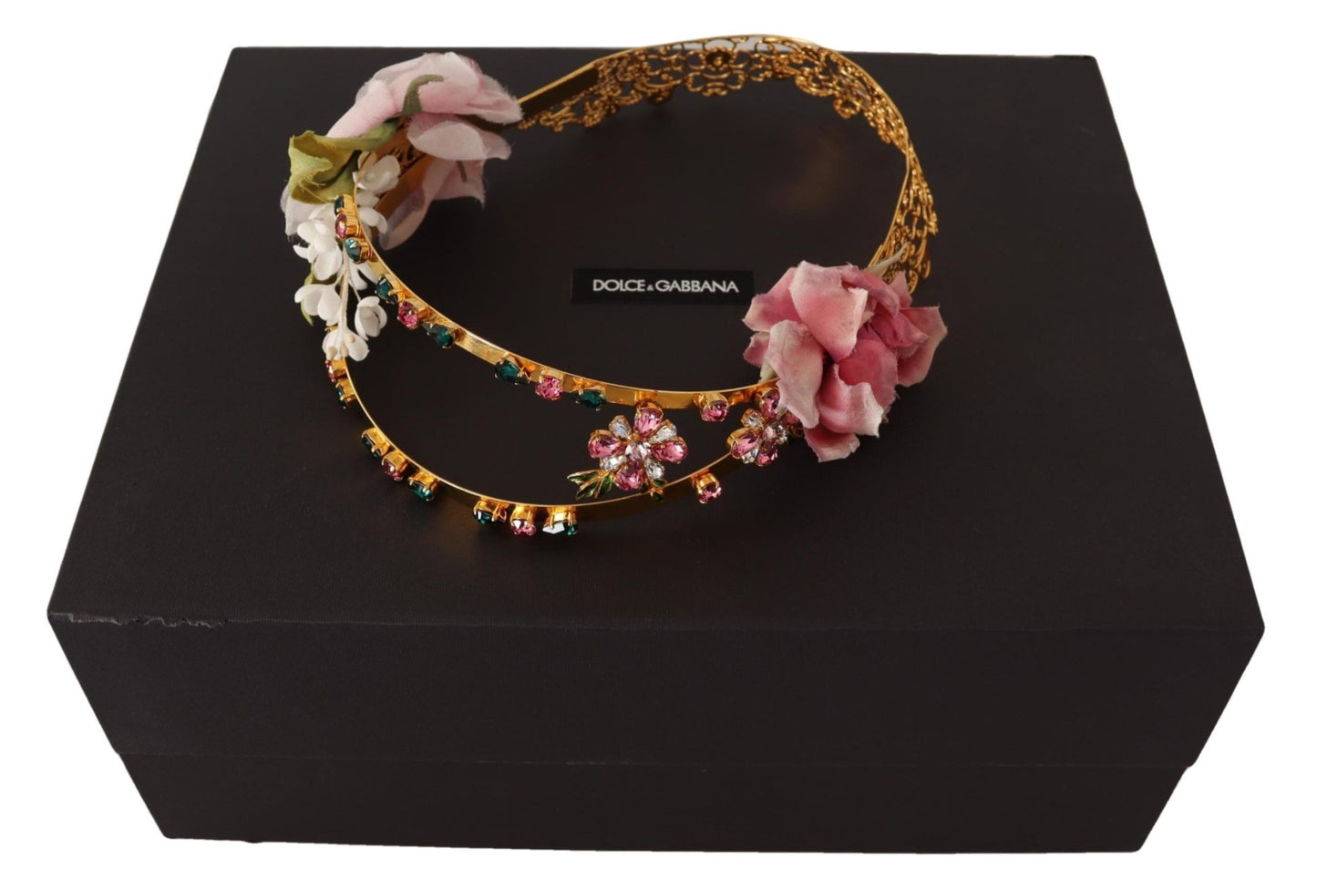 Dolce & Gabbana Elegant Gold Tone Brass Rose Crystal Diadem