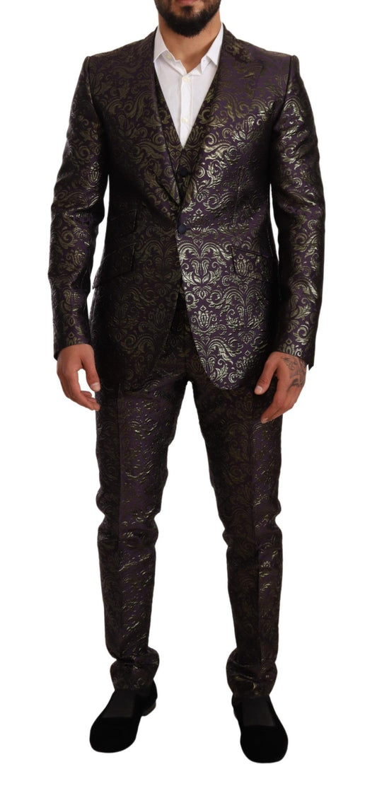 Dolce & Gabbana Exquisite Purple Brocade Three Piece Suit