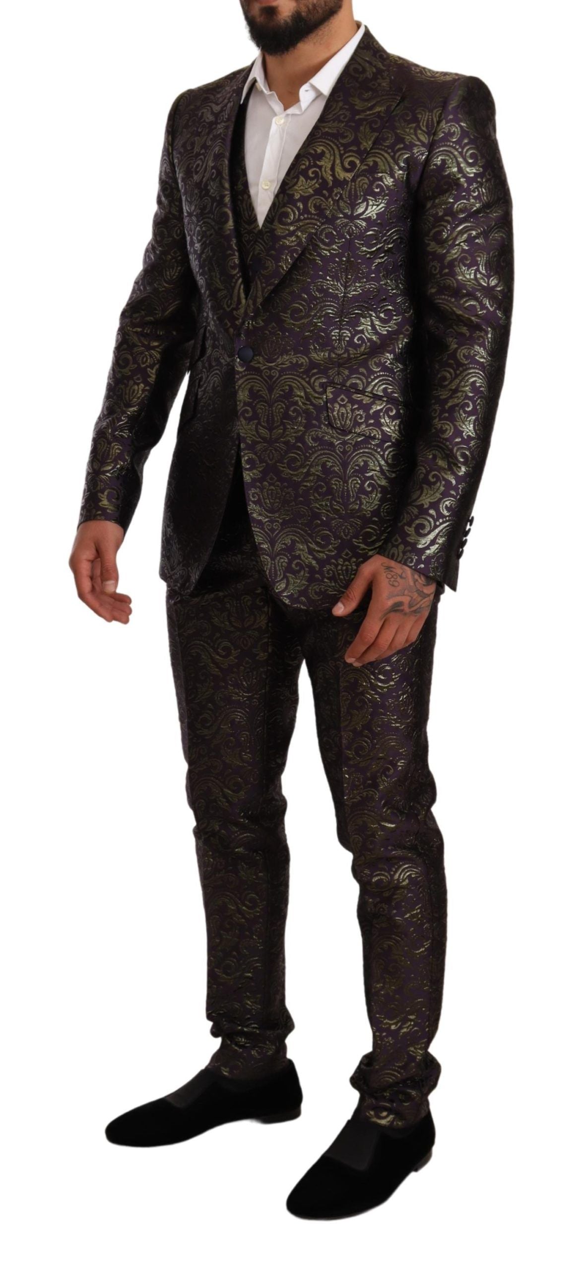 Dolce & Gabbana Exquisite Purple Brocade Three Piece Suit