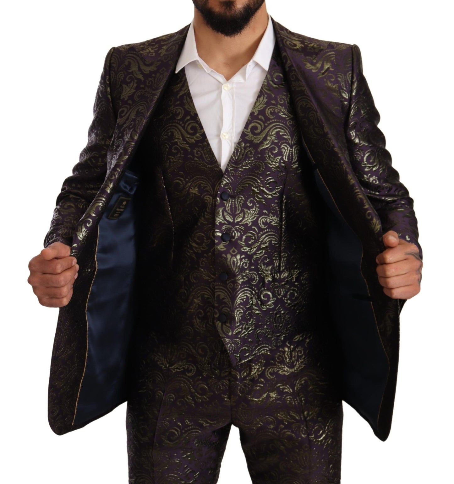 Dolce & Gabbana Exquisite Purple Brocade Three Piece Suit