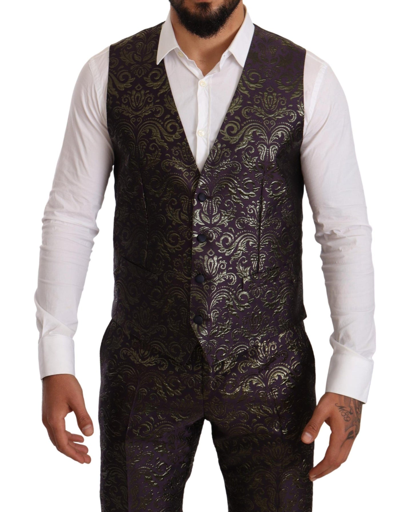 Dolce & Gabbana Exquisite Purple Brocade Three Piece Suit