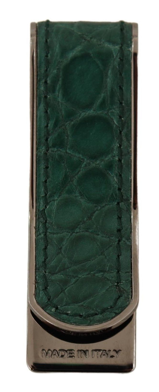 Dolce & Gabbana Elegant Green Leather Money Clip