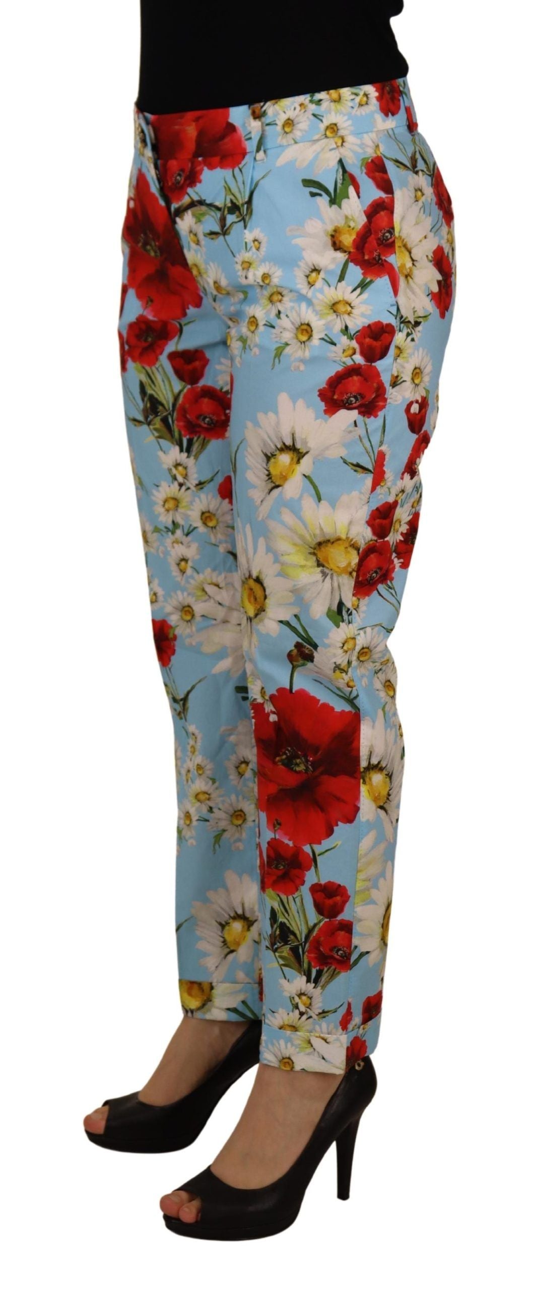 Dolce & Gabbana Light Blue Fiori Print Trouser Straight Pants