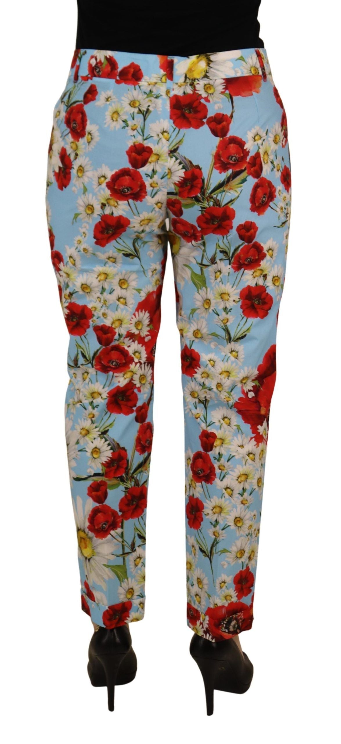 Dolce & Gabbana Light Blue Fiori Print Trouser Straight Pants