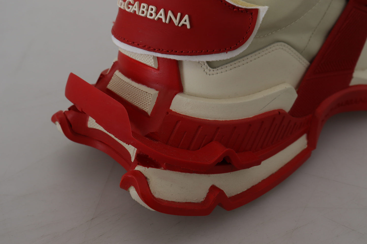 Dolce & Gabbana Red Beige Designer Leather Sneakers