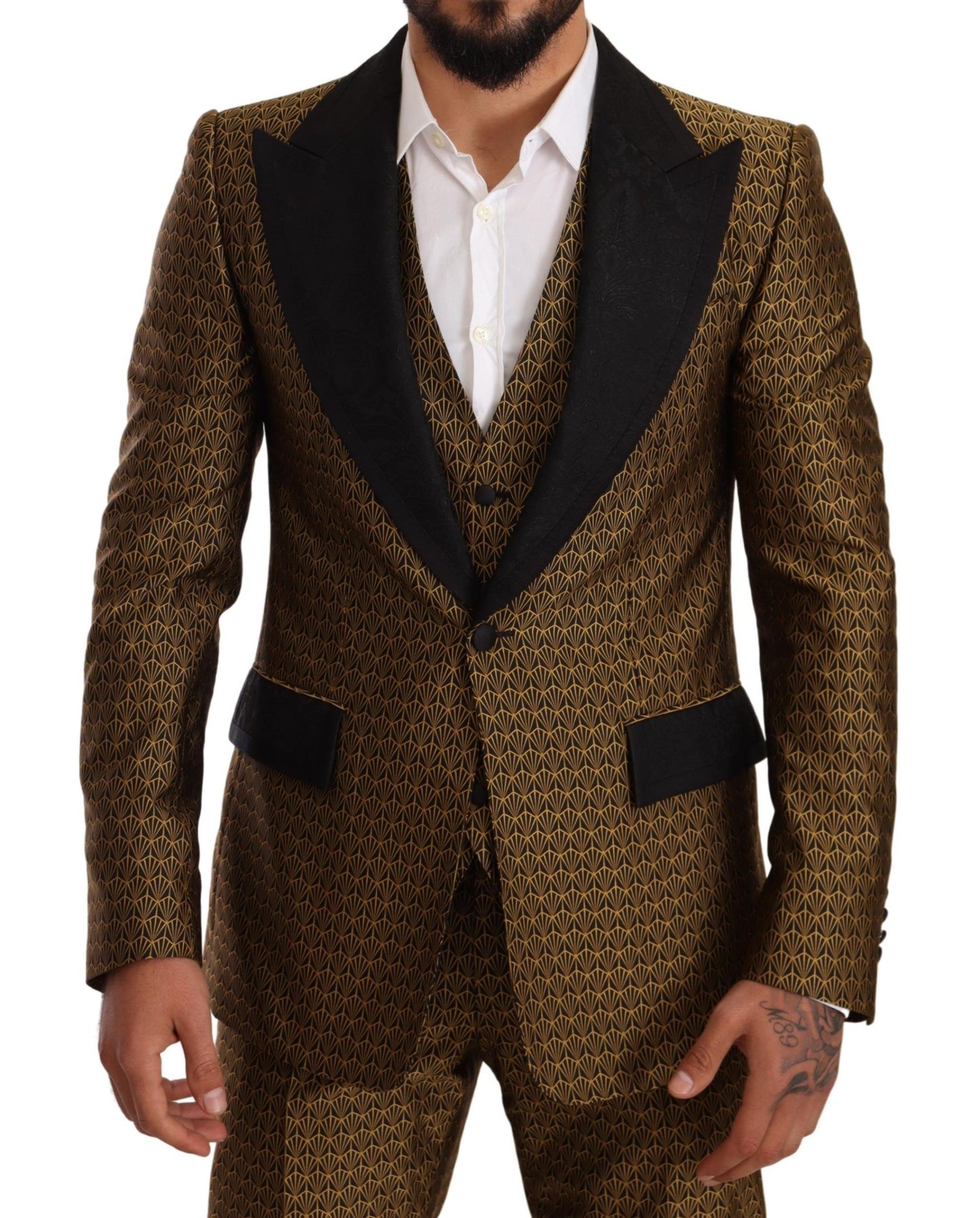 Dolce & Gabbana Elegant Yellow Patterned Three-Piece Suit