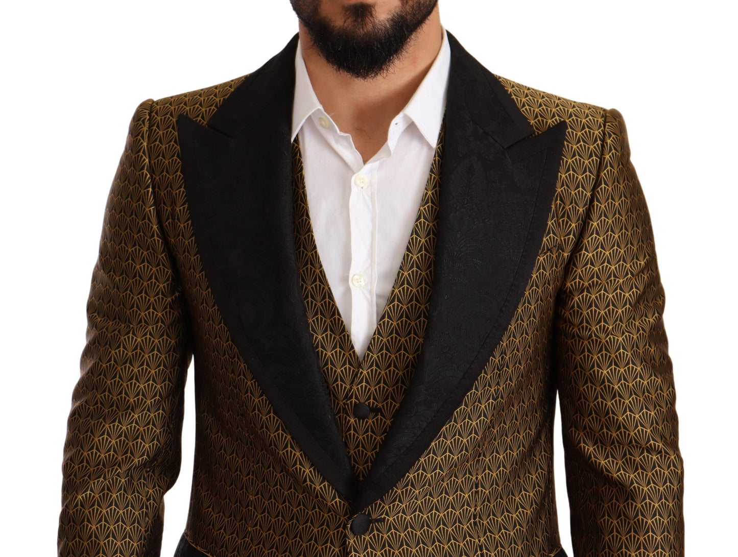 Dolce & Gabbana Elegant Yellow Patterned Three-Piece Suit