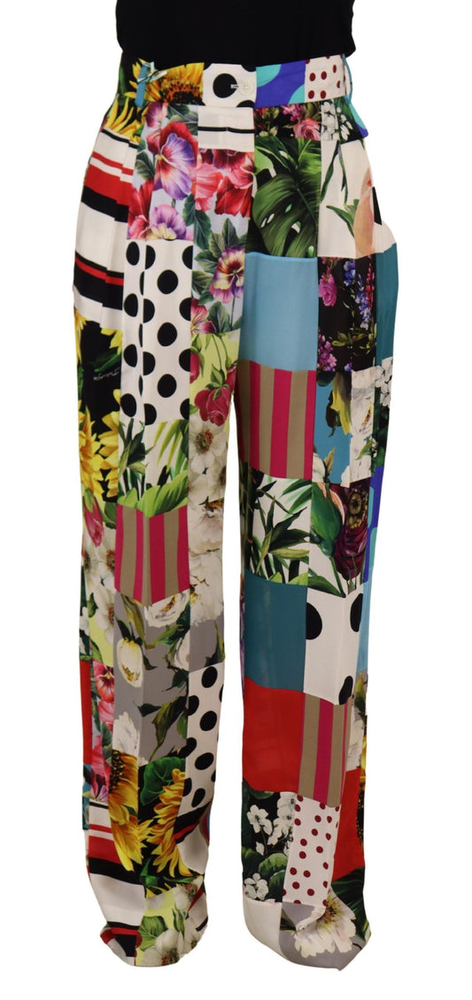 Dolce & Gabbana Exquisite Multicolor High Waist Silk Pants