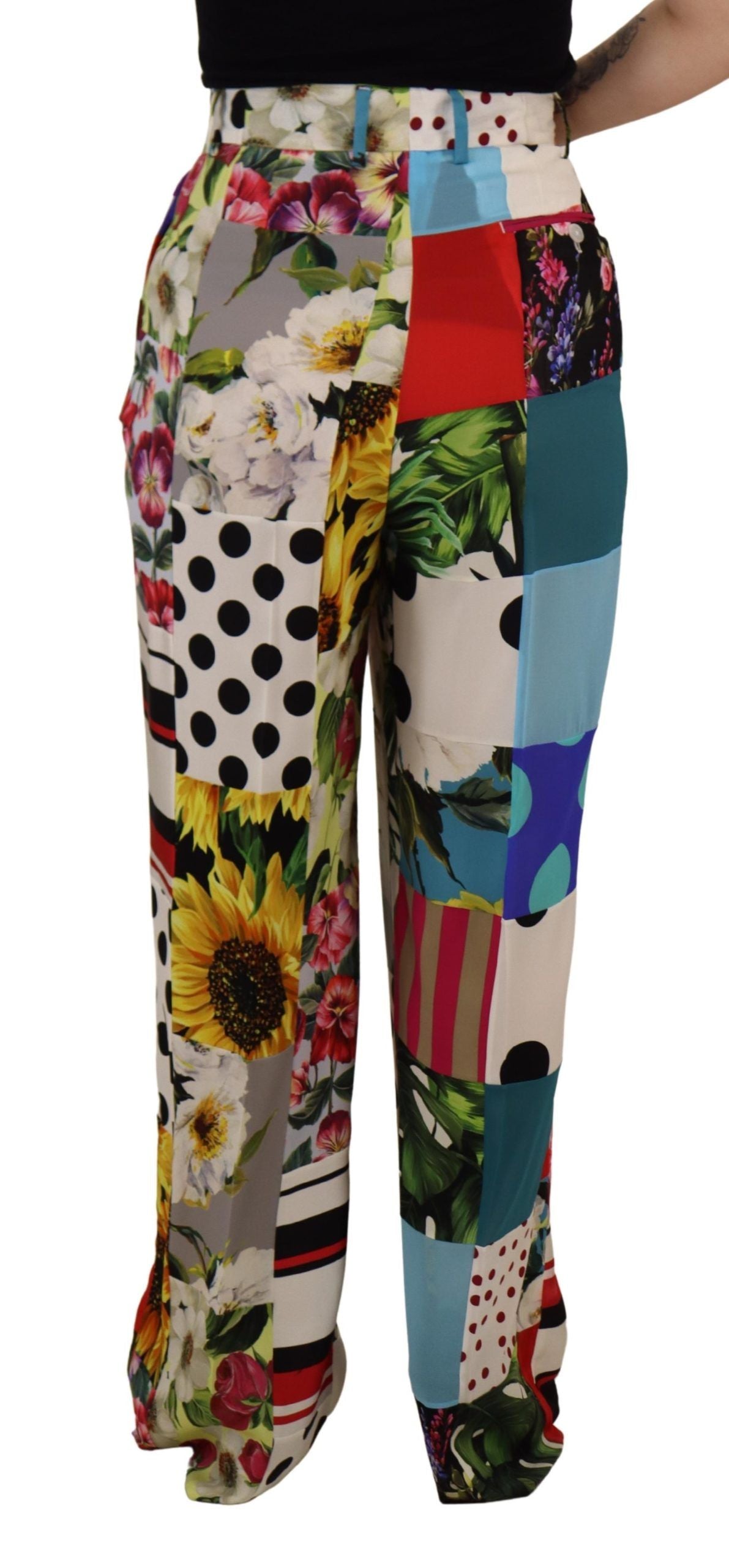 Dolce & Gabbana Exquisite Multicolor High Waist Silk Pants