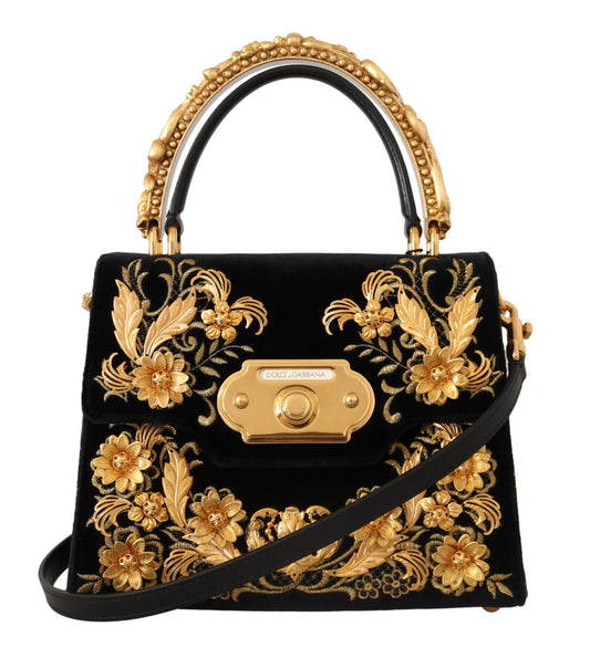 Dolce & Gabbana Elegant Black Brocade Hand Shoulder Bag