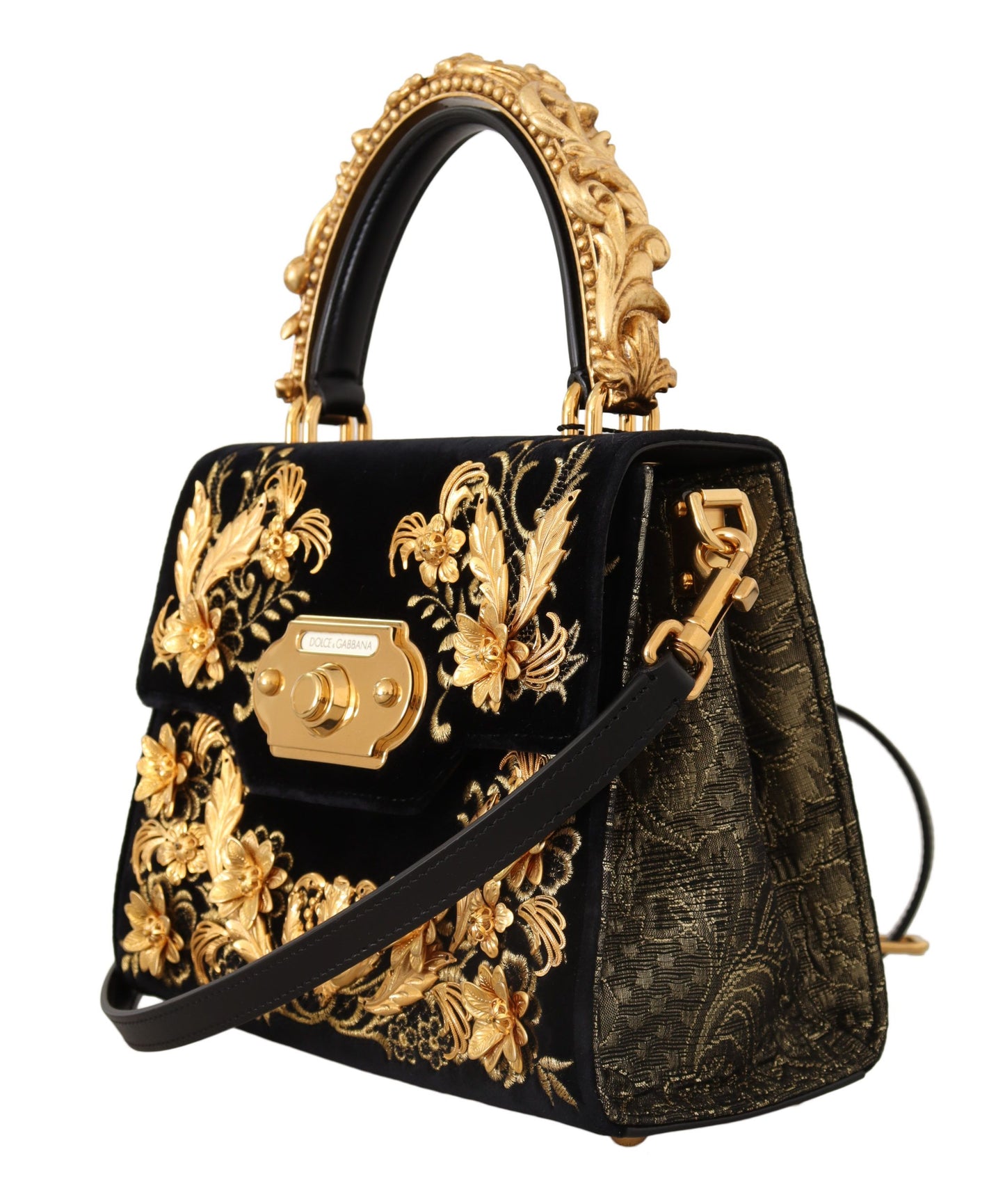 Dolce & Gabbana Elegant Black Brocade Hand Shoulder Bag