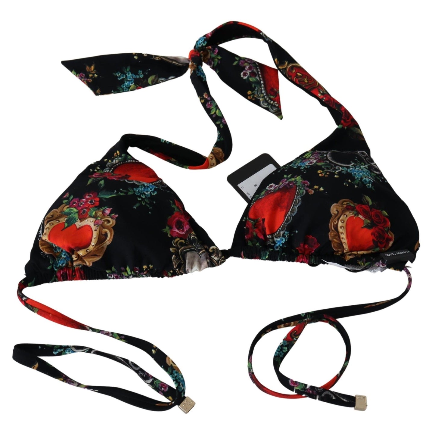 Dolce & Gabbana Chic Heart Print Bikini Top - Black Elegance