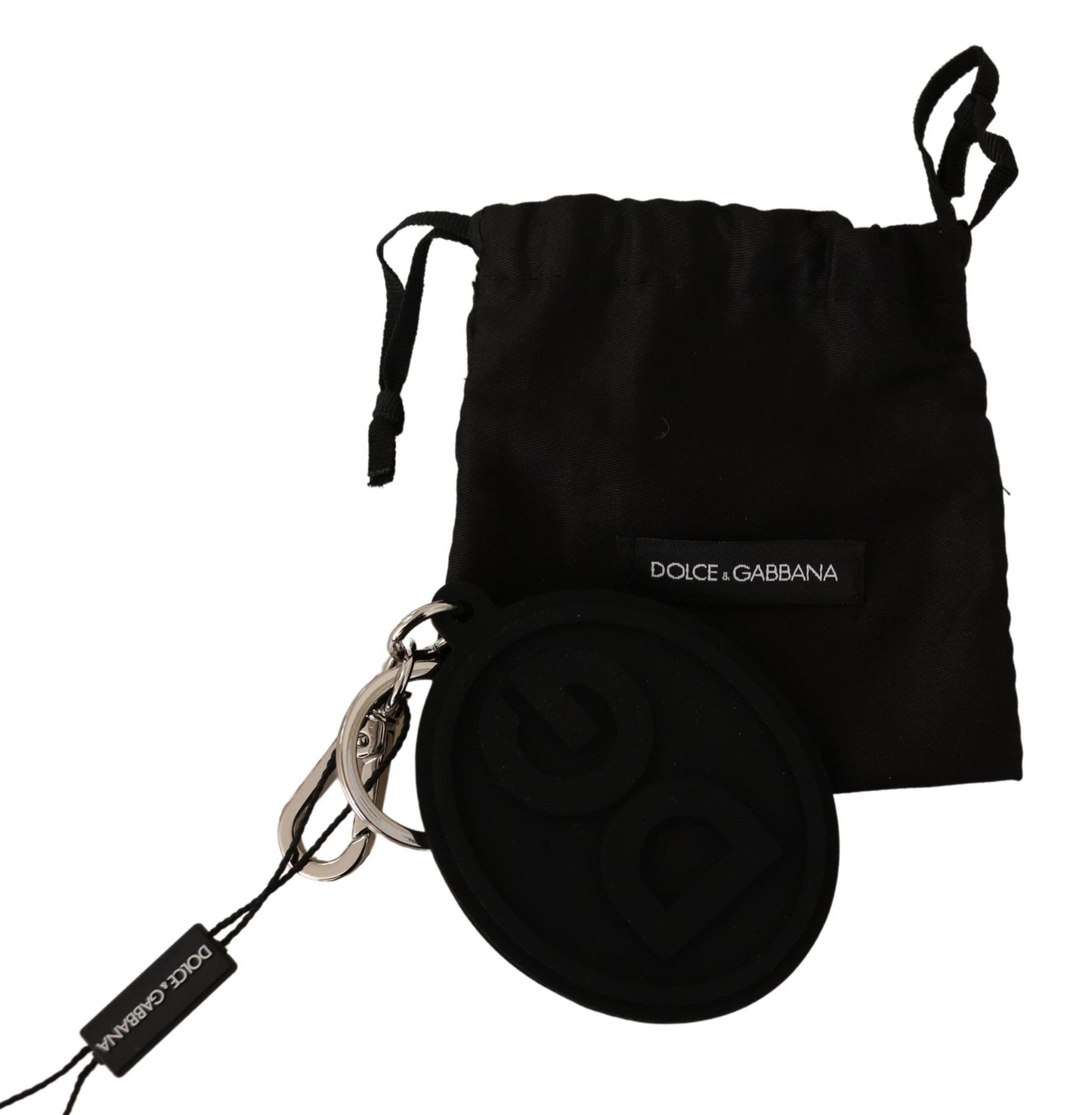 Dolce & Gabbana Chic Black Rubber & Brass Logo Keychain