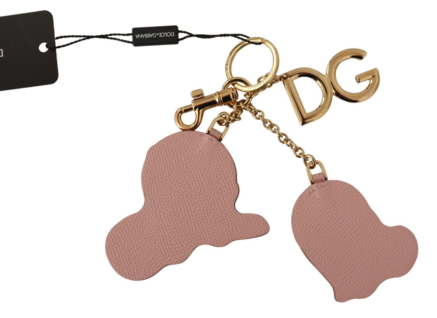 Dolce & Gabbana Elegant Beige Leather Keyring with Gold Accents