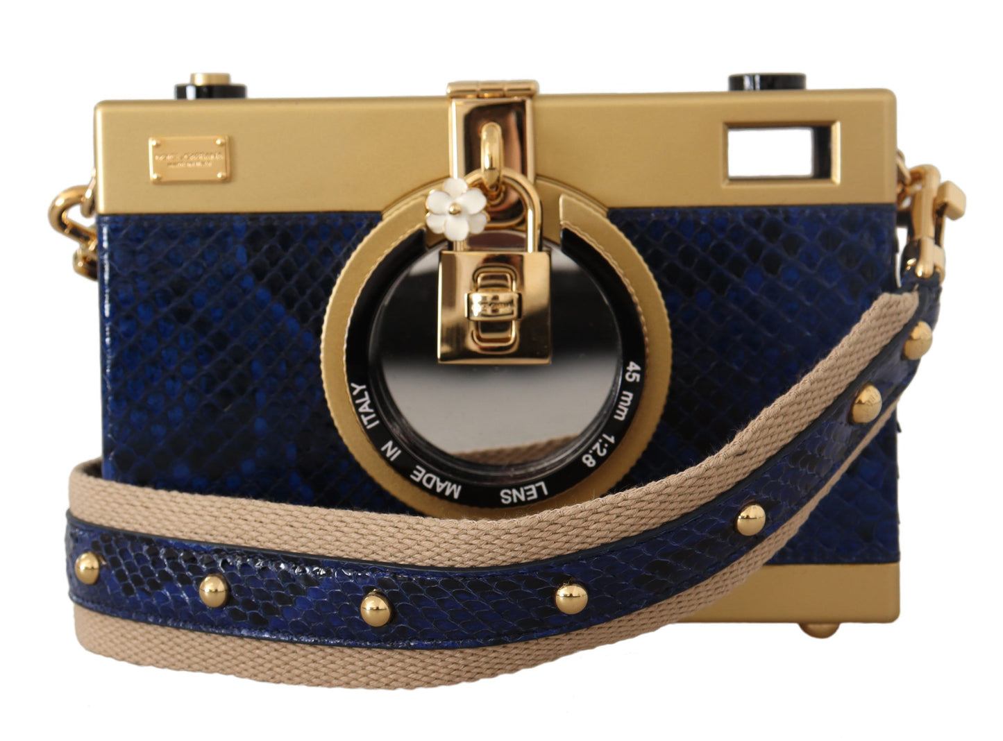 Dolce & Gabbana Elegant Blue Gold Wood Camera Box Bag