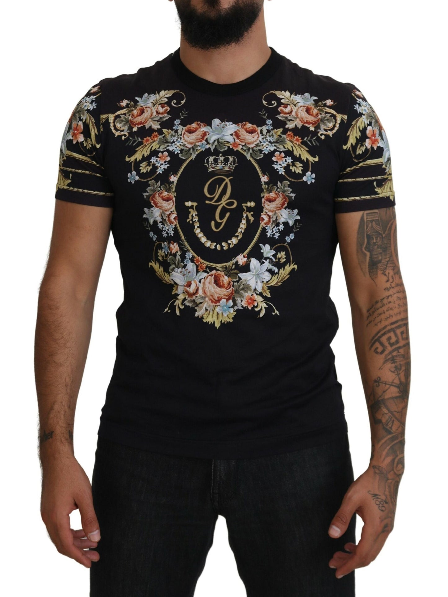 Dolce & Gabbana Floral Logo Print Cotton Tee