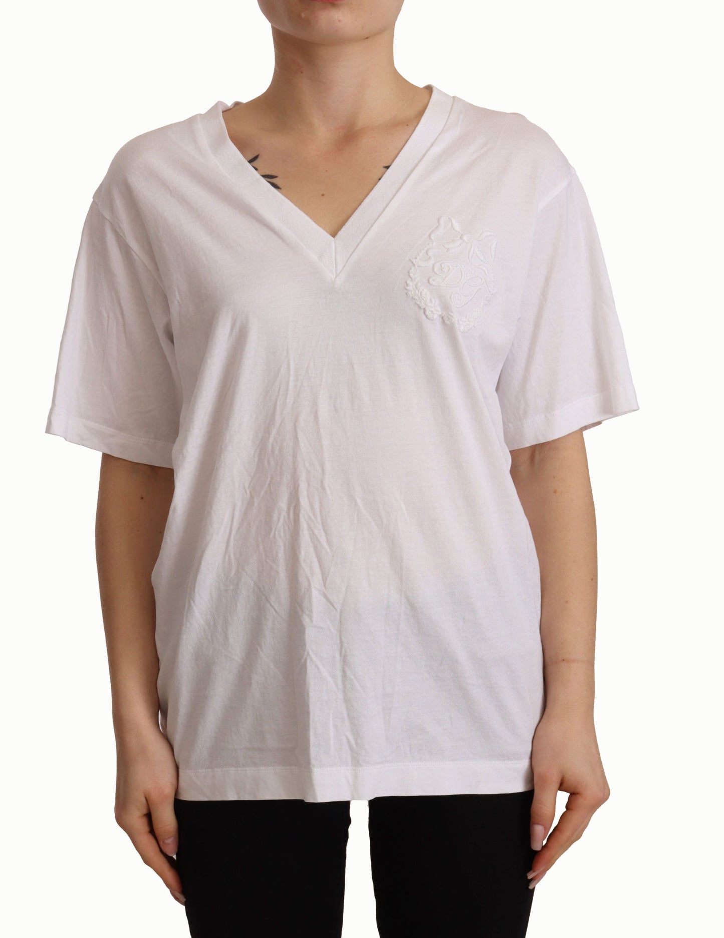 Dolce & Gabbana Elegant White V-Neck Cotton Tee