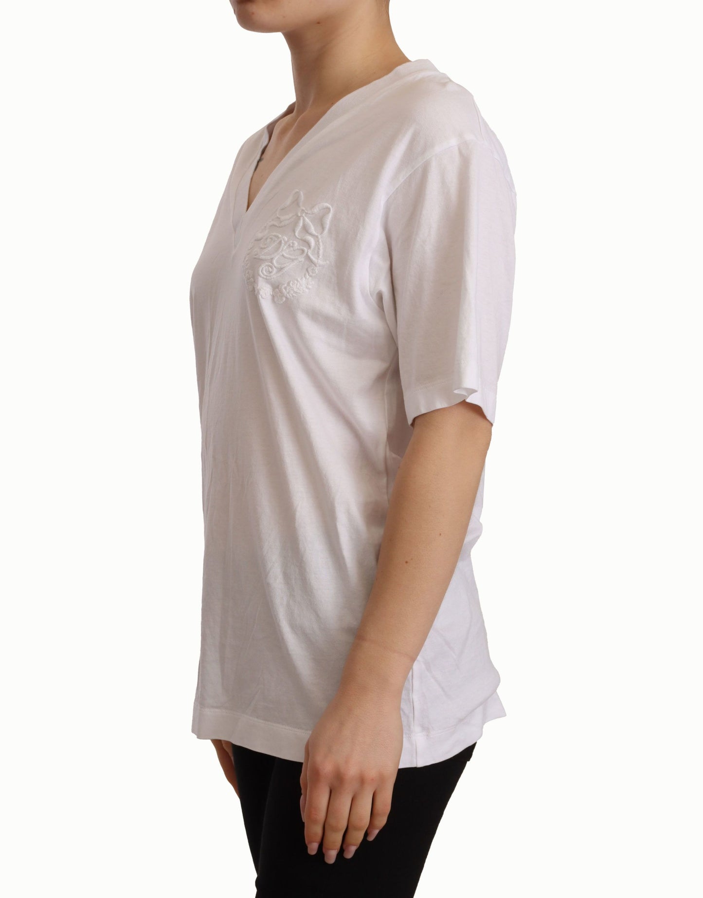 Dolce & Gabbana Elegant White V-Neck Cotton Tee