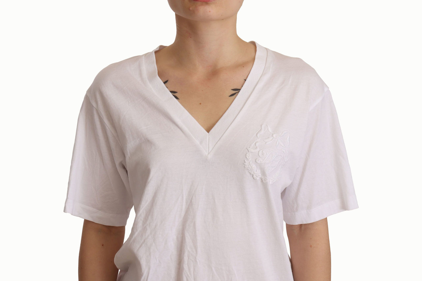 Dolce & Gabbana Elegant White V-Neck Cotton Tee