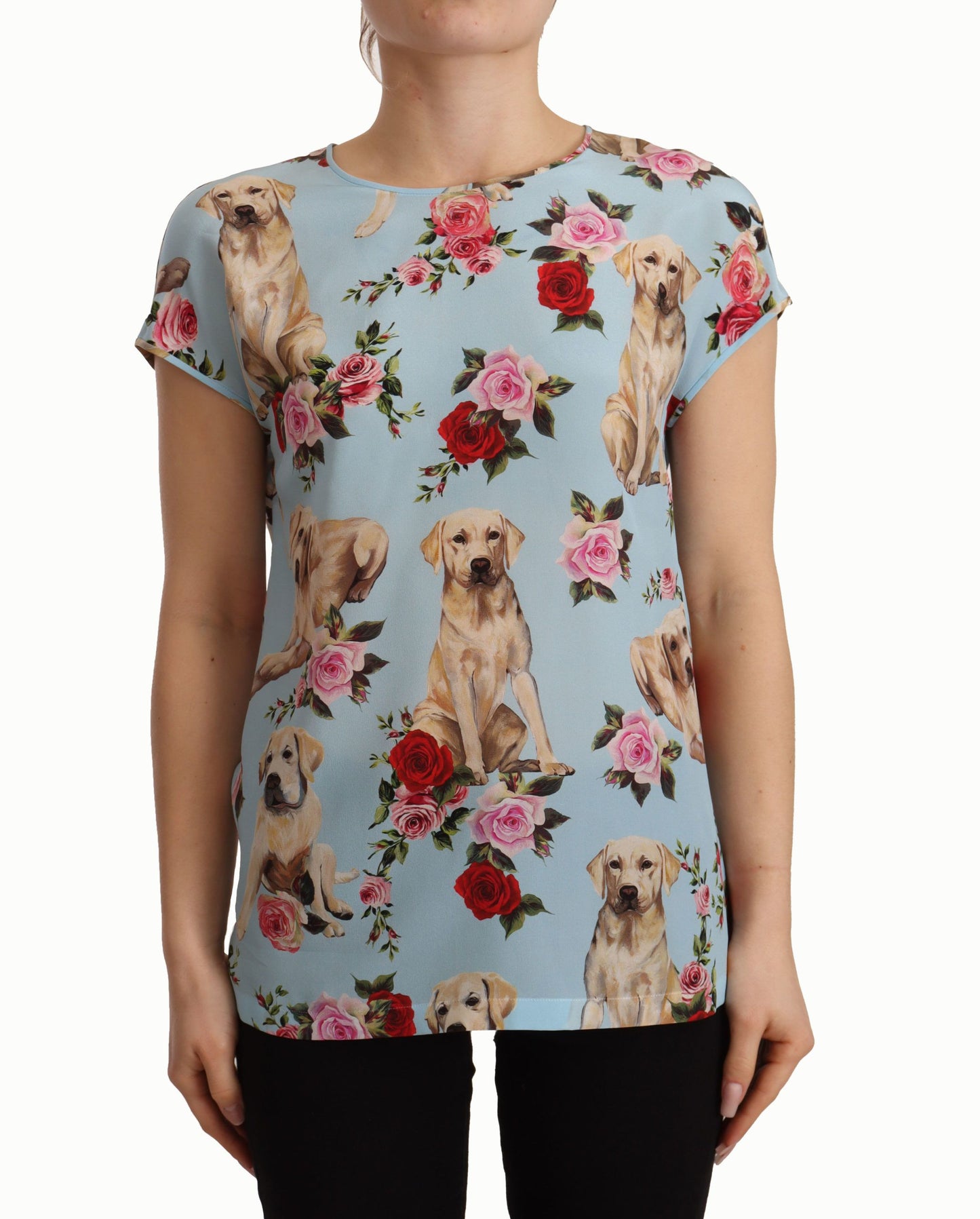 Dolce & Gabbana Floral Canine Elegance Silk Blouse