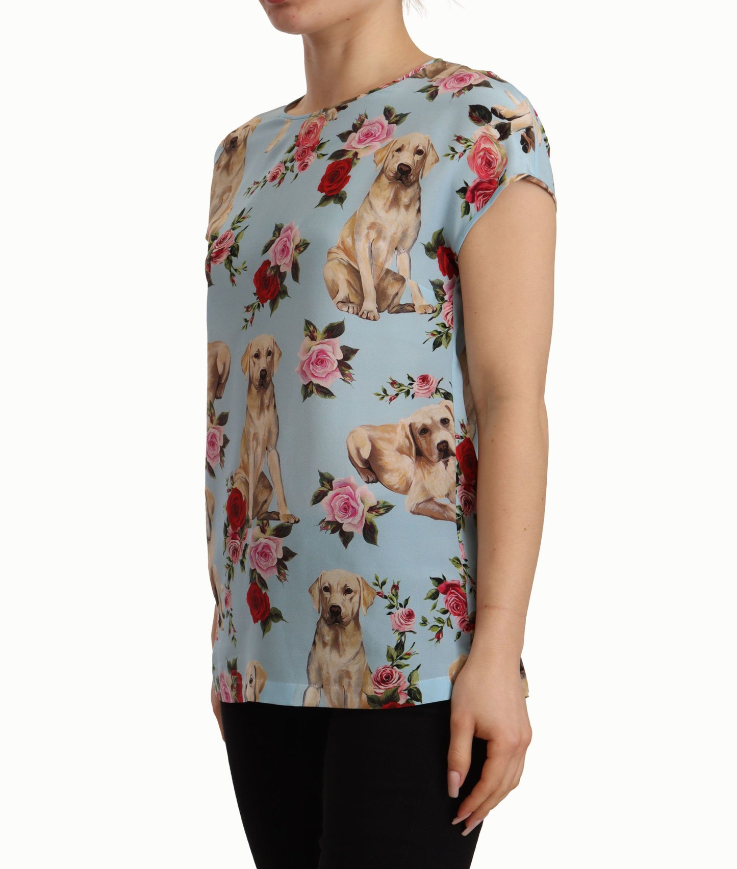 Dolce & Gabbana Floral Canine Elegance Silk Blouse