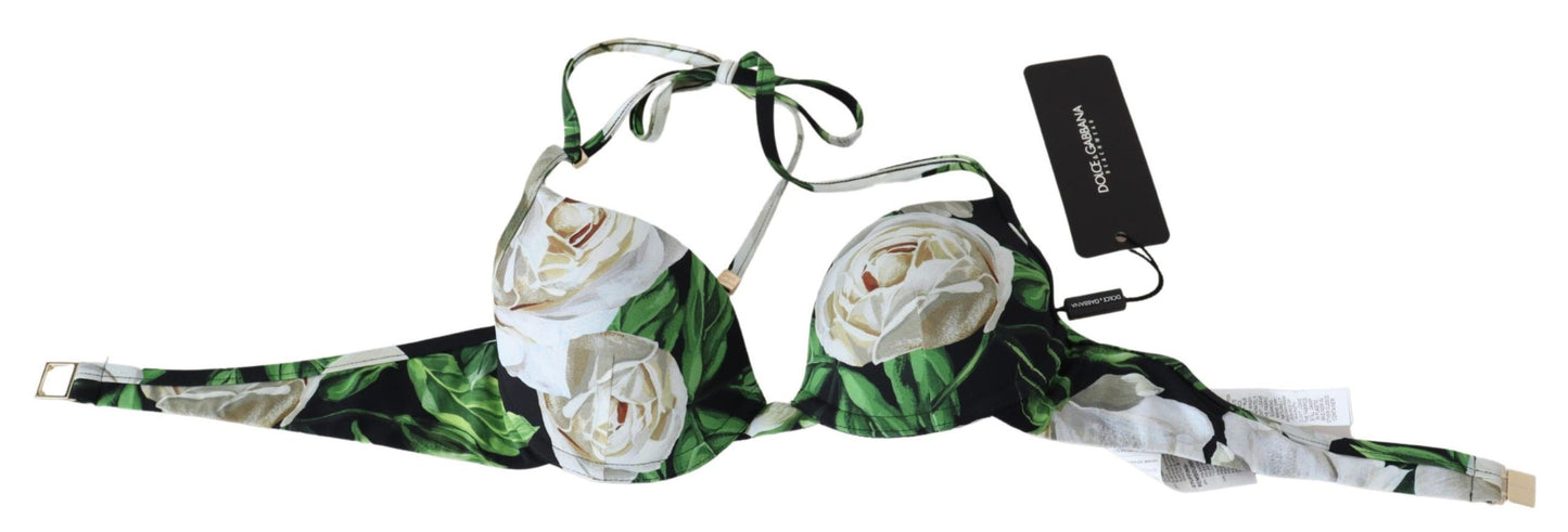 Dolce & Gabbana Elegant Rose Print Bikini Top