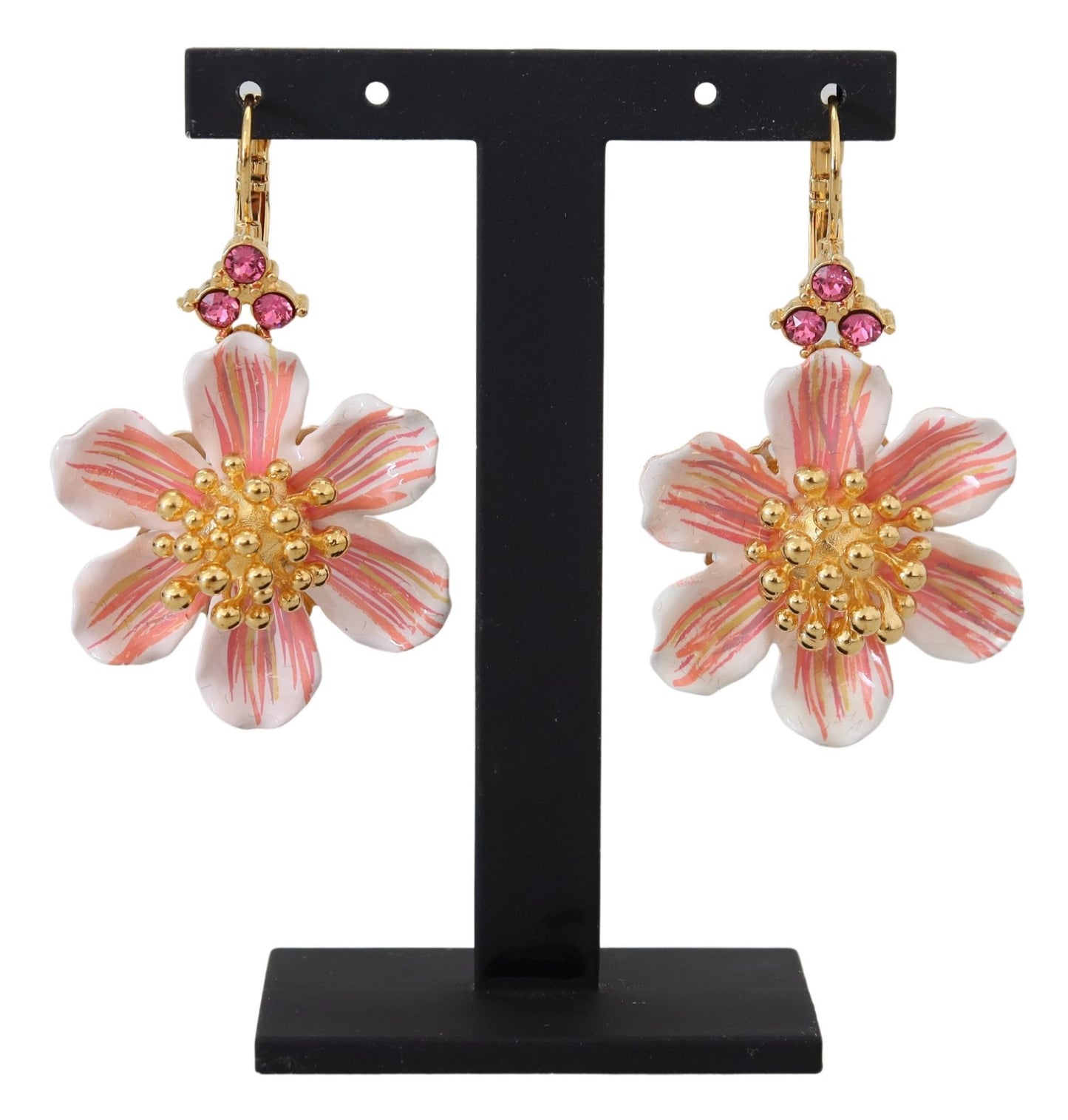 Dolce & Gabbana Elegant Gold & Pink Floral Dangling Earrings