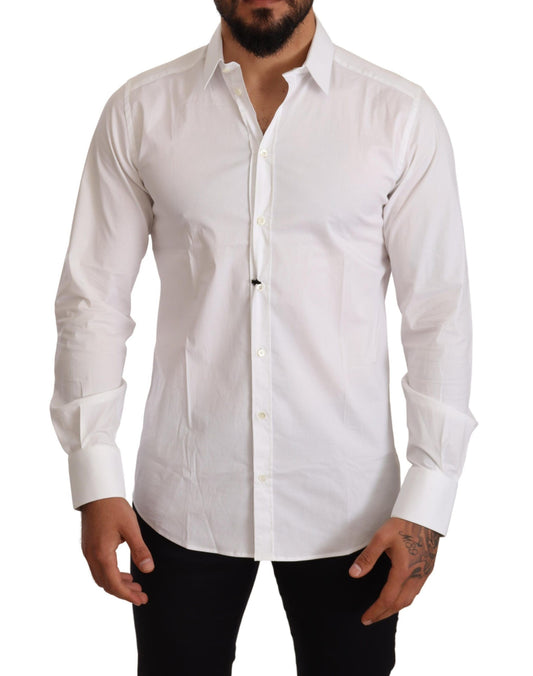 Dolce & Gabbana Elegant White Slim Fit Gold Dress Shirt