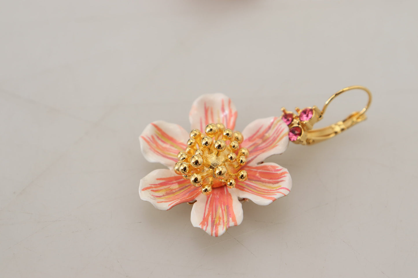 Dolce & Gabbana Elegant Gold & Pink Floral Dangling Earrings