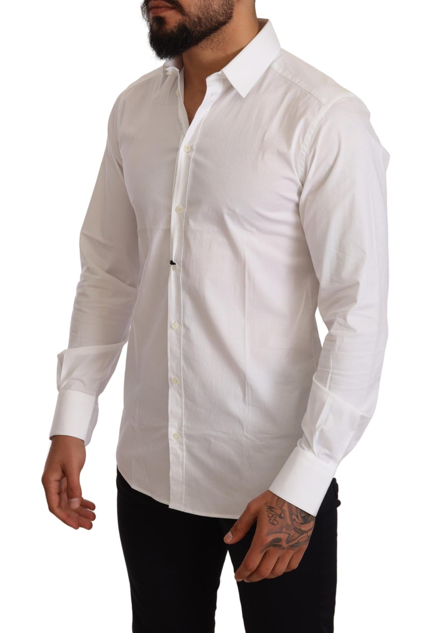 Dolce & Gabbana Elegant White Slim Fit Gold Dress Shirt