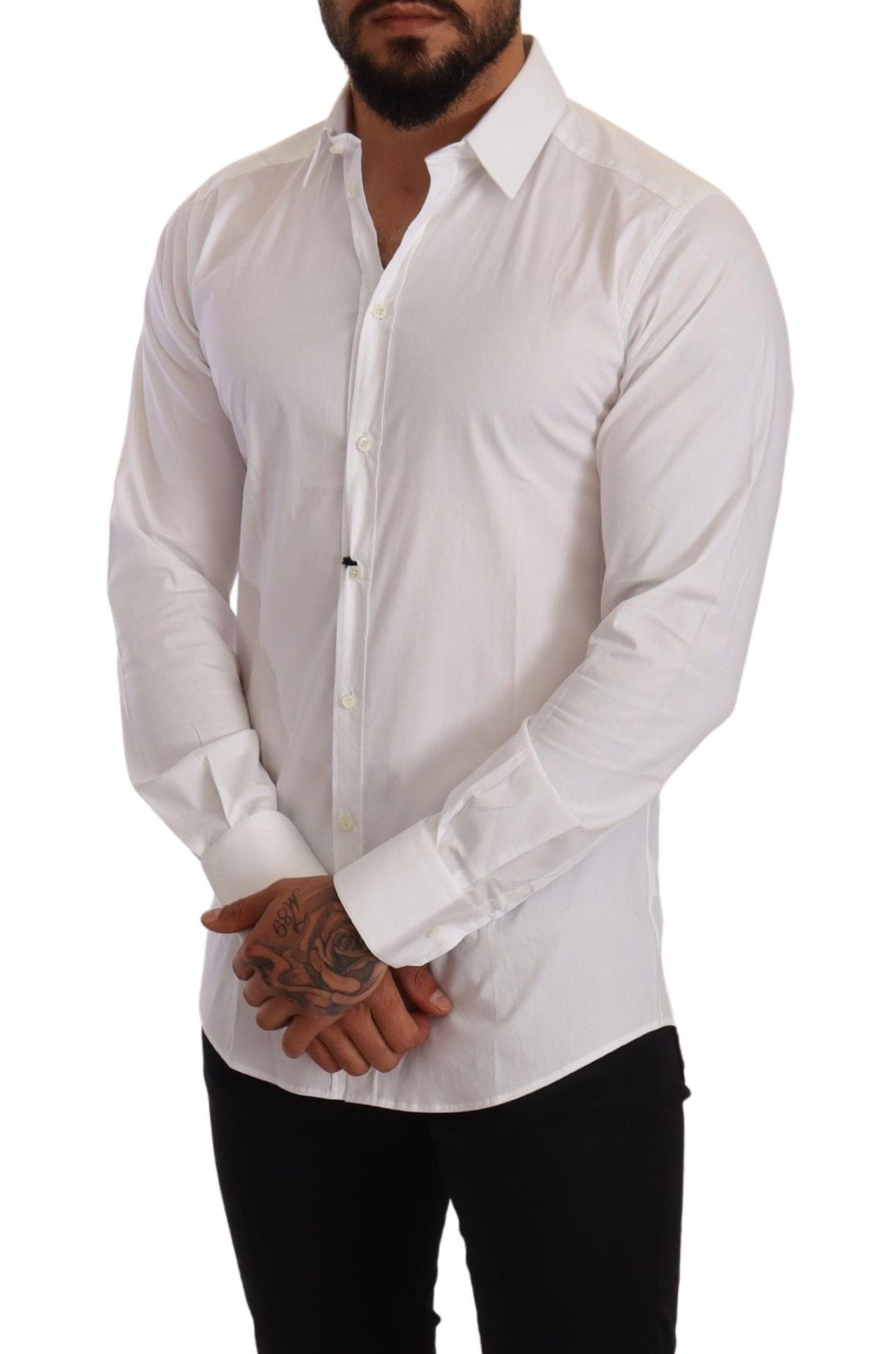 Dolce & Gabbana Elegant White Slim Fit Gold Dress Shirt