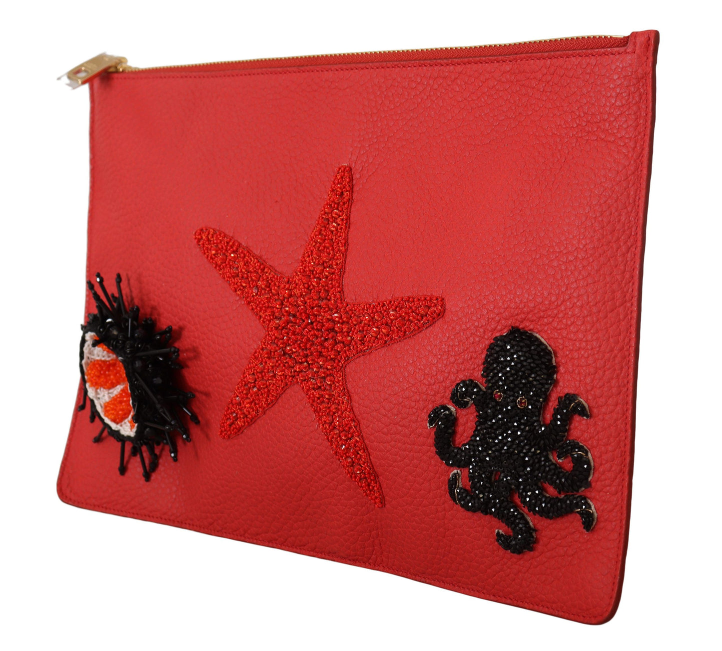 Dolce & Gabbana Elegant Red Leather Clutch with Gold Accents