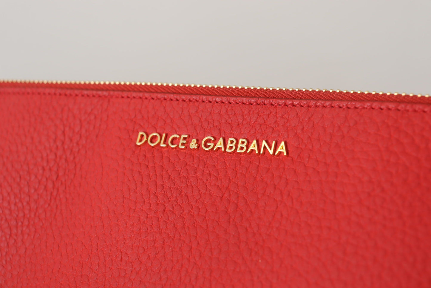 Dolce & Gabbana Elegant Red Leather Clutch with Gold Accents