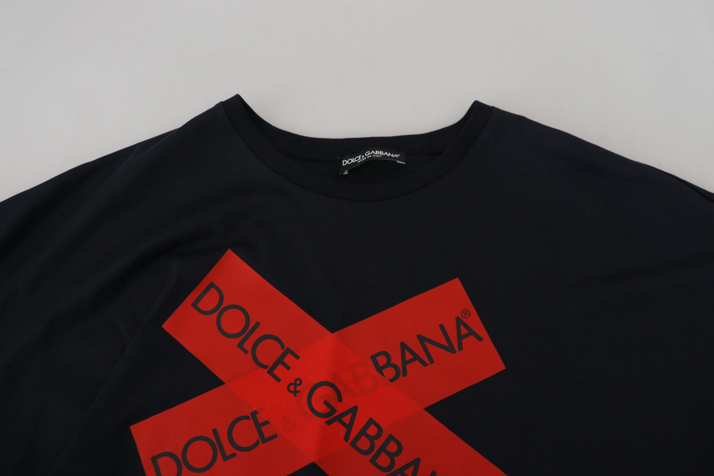 Dolce & Gabbana Elegant Crewneck Blue T-Shirt with Red Logo