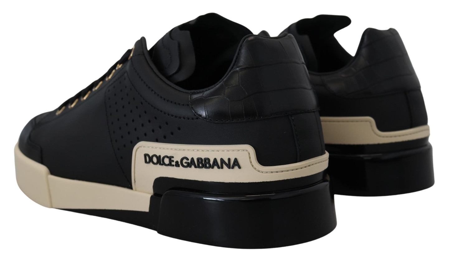 Dolce & Gabbana Elegant Black Leather Low Top Sneakers