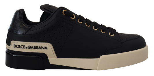 Dolce & Gabbana Elegant Black Leather Low Top Sneakers