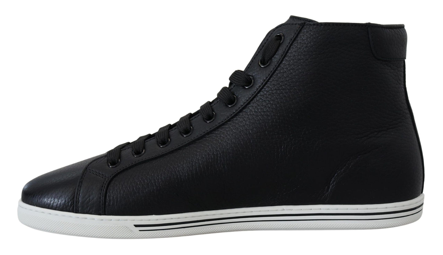 Dolce & Gabbana Elegant Black Leather High-Top Sneakers