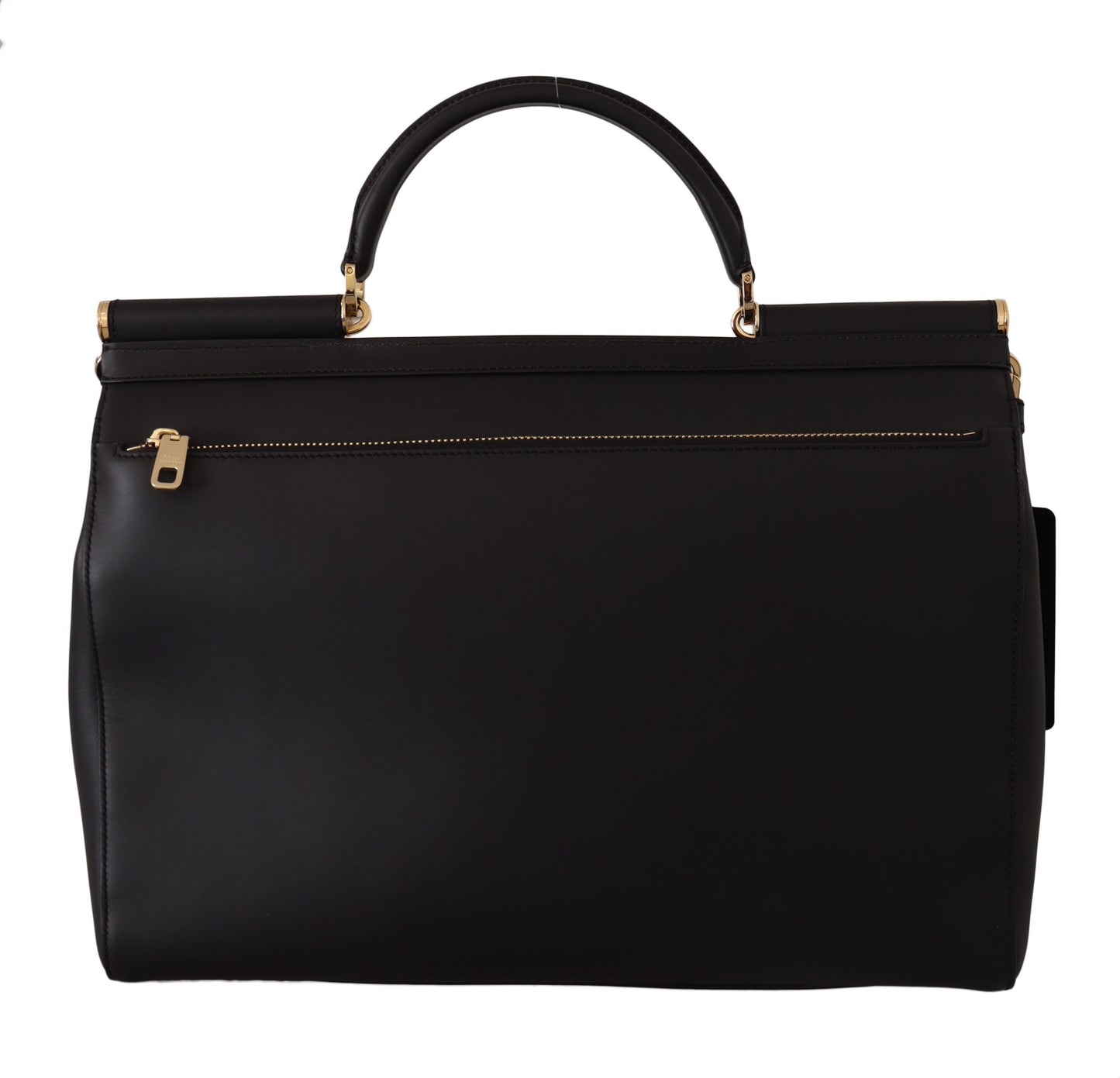 Dolce & Gabbana Elegant XL Sicily Black Leather Bag with Gold Accents