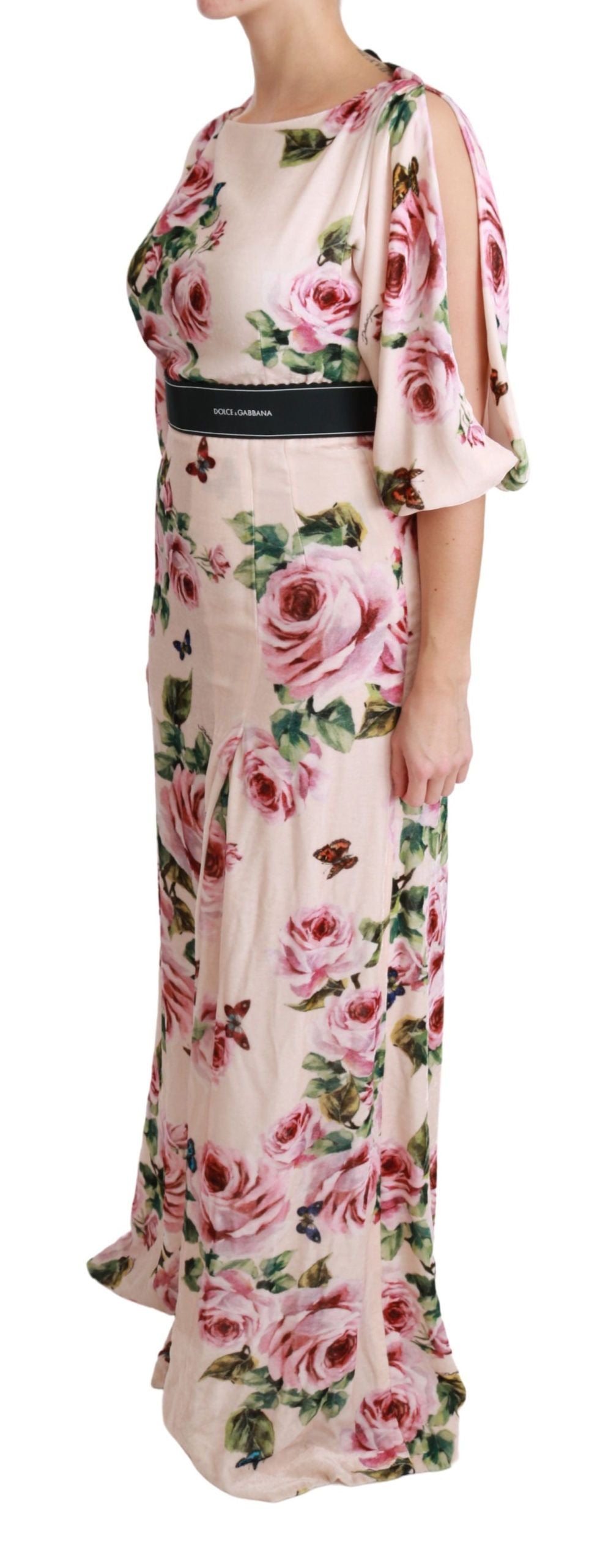 Dolce & Gabbana Elegant Pink Velvet Rose Print Maxi Dress